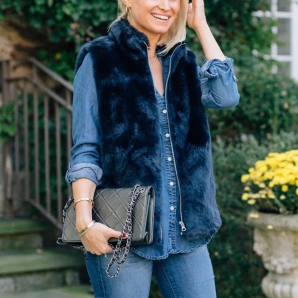 J Crew Blue Faux Fur Vest